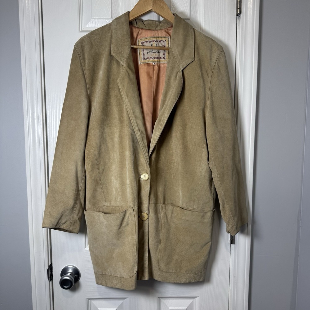 Lanna Vintage Suede Leather Jacket Blazer Brown Size med
